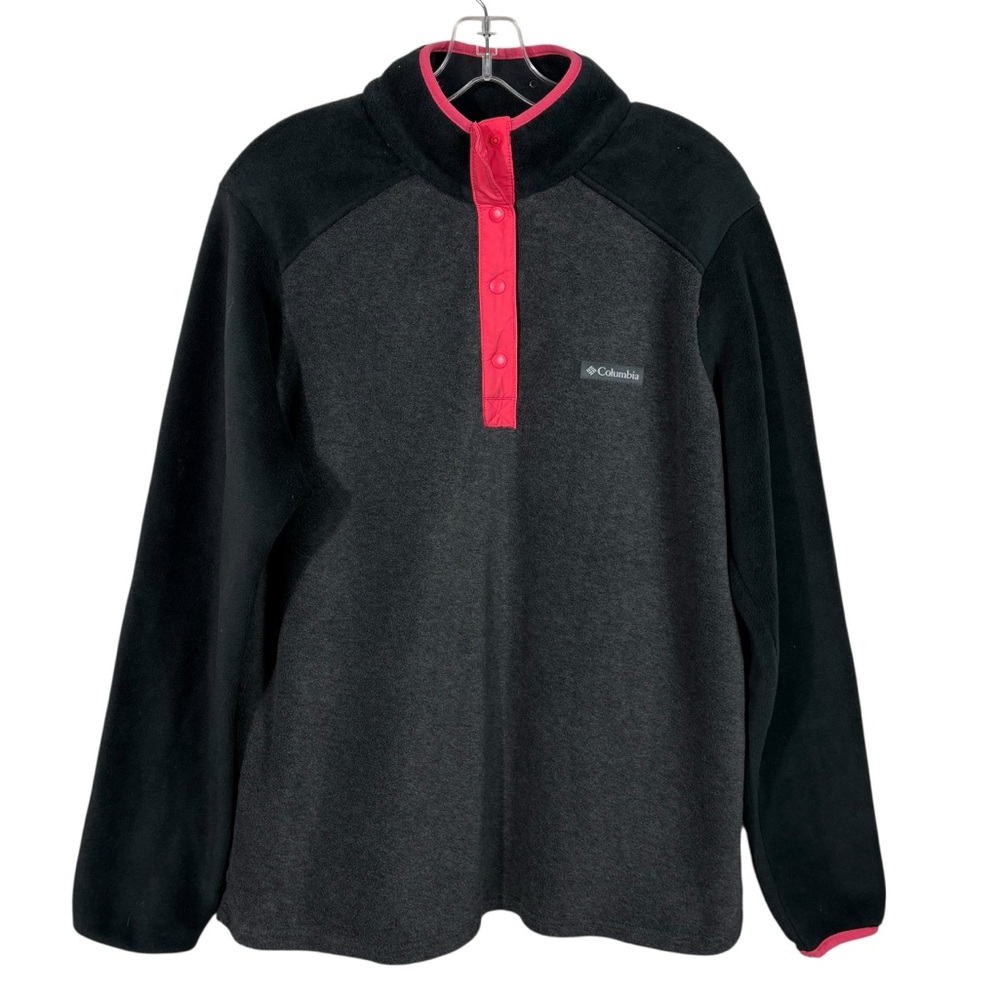 Columbia Black Gray Fleece Hot Pink T-Snap Fleece Pullover Sweatshirt Large L